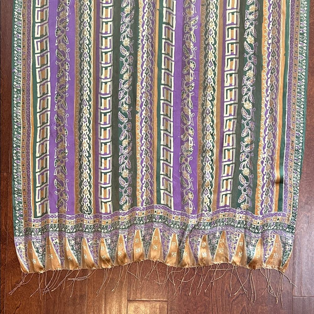 Oversized Bohemian Multicolor Patterned Silky Scarf - Picture 6 of 15